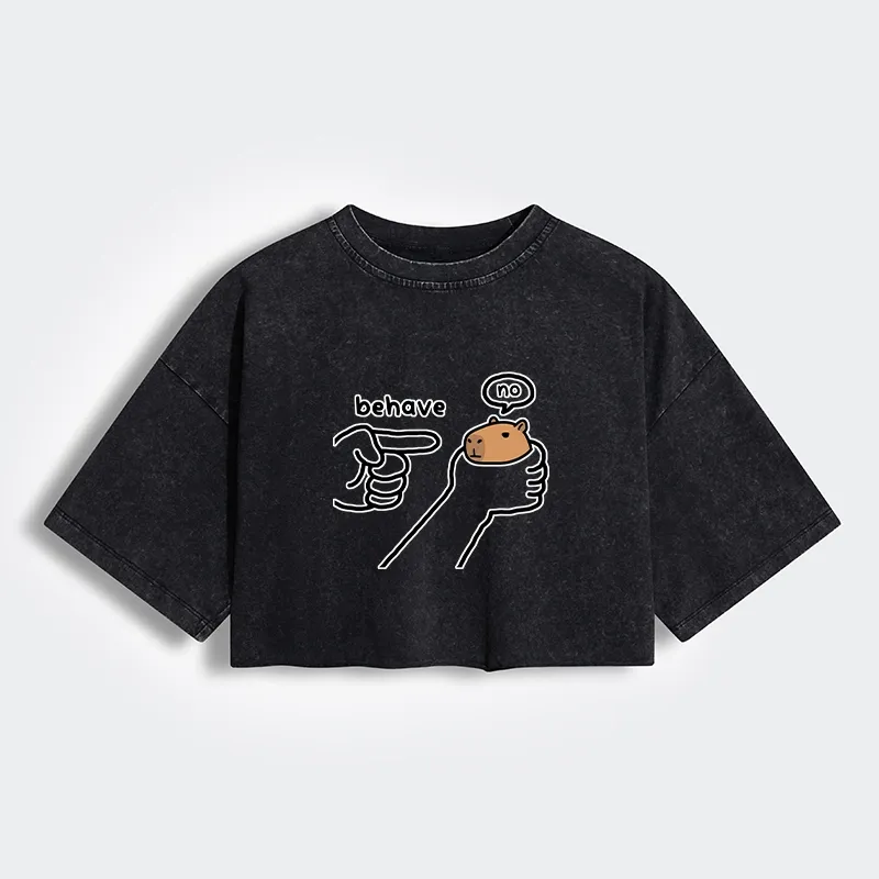 Tokyo-Tiger Dishonest Capybara Women's Washed Crop T-Shirt