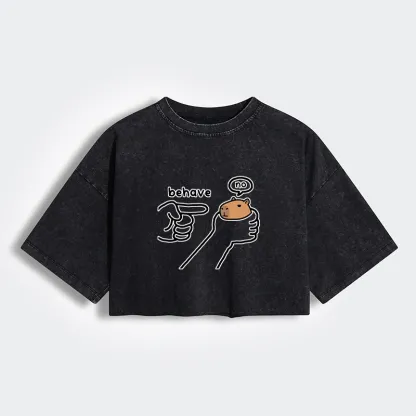 Tokyo-Tiger Dishonest Capybara Women's Washed Crop T-Shirt