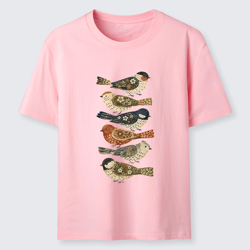Tokyo-Tiger Colorful Folk Birds In Earthy Tones Classic T-Shirt