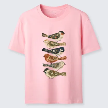 Tokyo-Tiger Colorful Folk Birds In Earthy Tones Classic T-Shirt