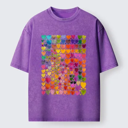 Tokyo-Tiger Rainbow Hearts Fill Full Art Grid Washed T-Shirt