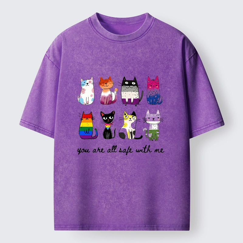 Tokyo-Tiger Cute Cats Guard Every Unique Soul Washed T-Shirt