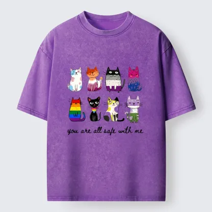 Tokyo-Tiger Cute Cats Guard Every Unique Soul Washed T-Shirt