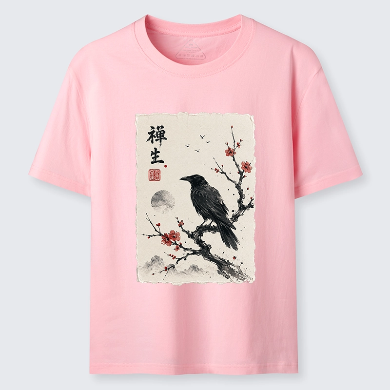 Tokyo-Tiger Zen Crow Resting On Red Plum Branch Classic T-Shirt