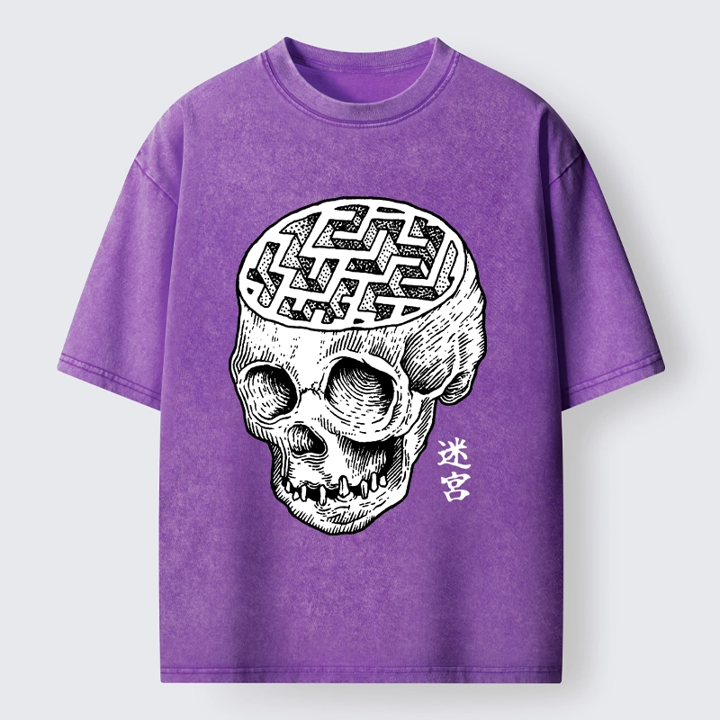 Tokyo-Tiger Skull With Brain Maze Washed T-Shirt