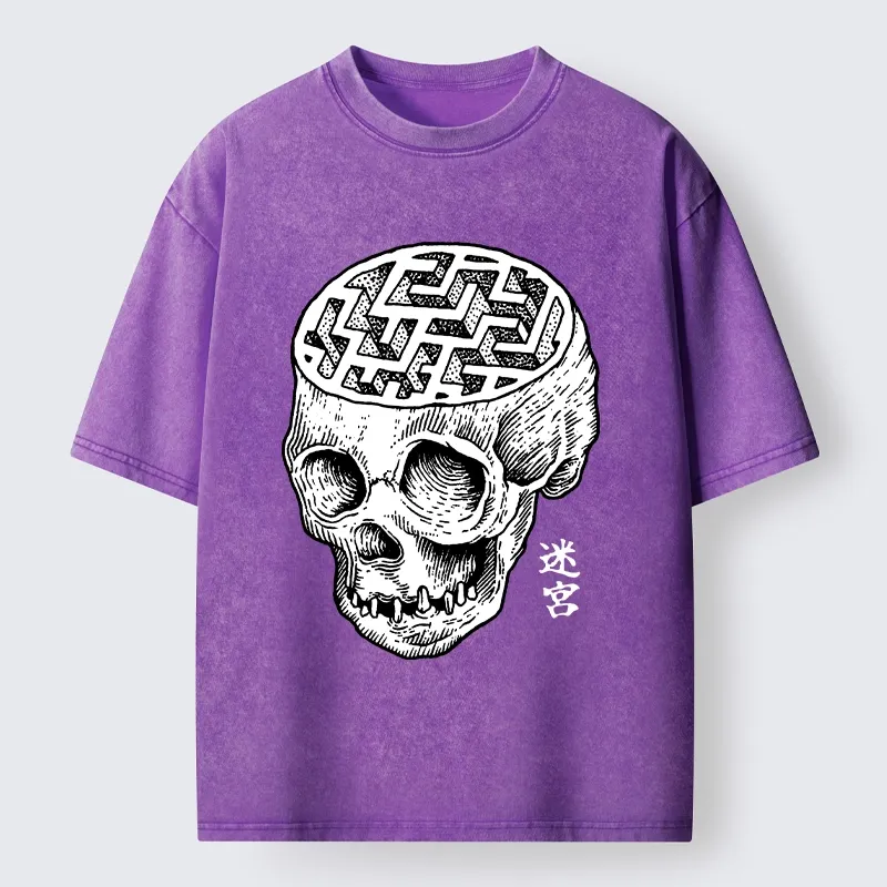 Tokyo-Tiger Skull With Brain Maze Washed T-Shirt