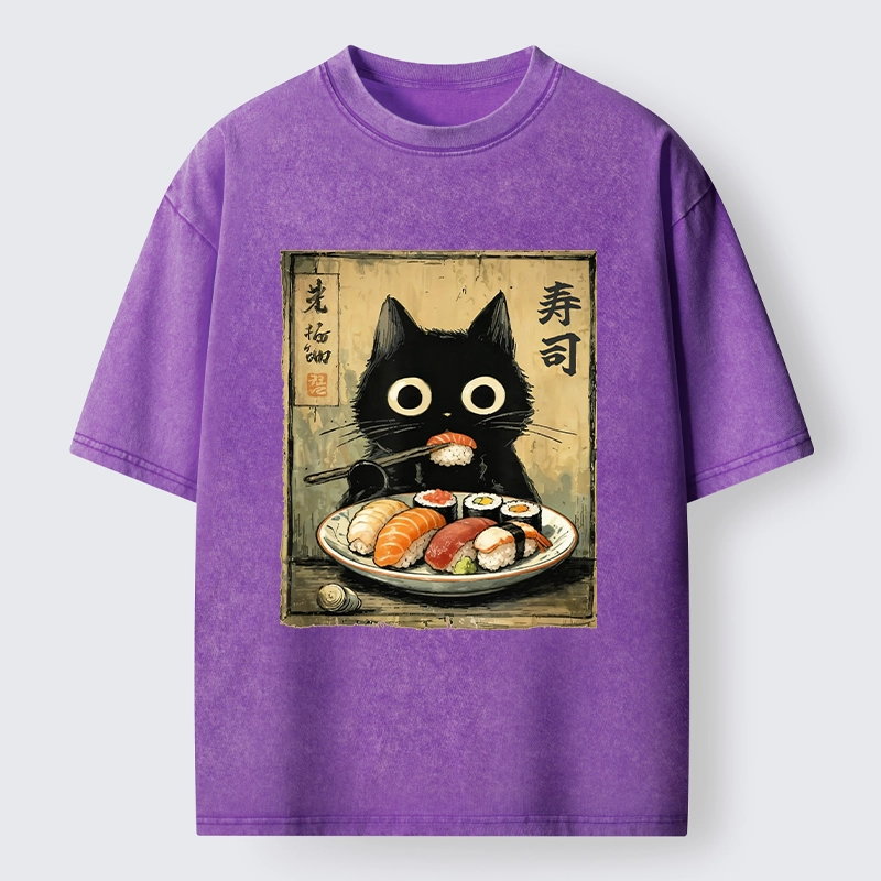 Tokyo-Tiger Vintage Japanese Sushi Cat Washed T-Shirt