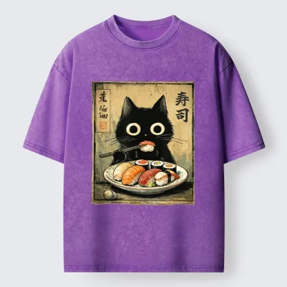Tokyo-Tiger Vintage Japanese Sushi Cat Washed T-Shirt