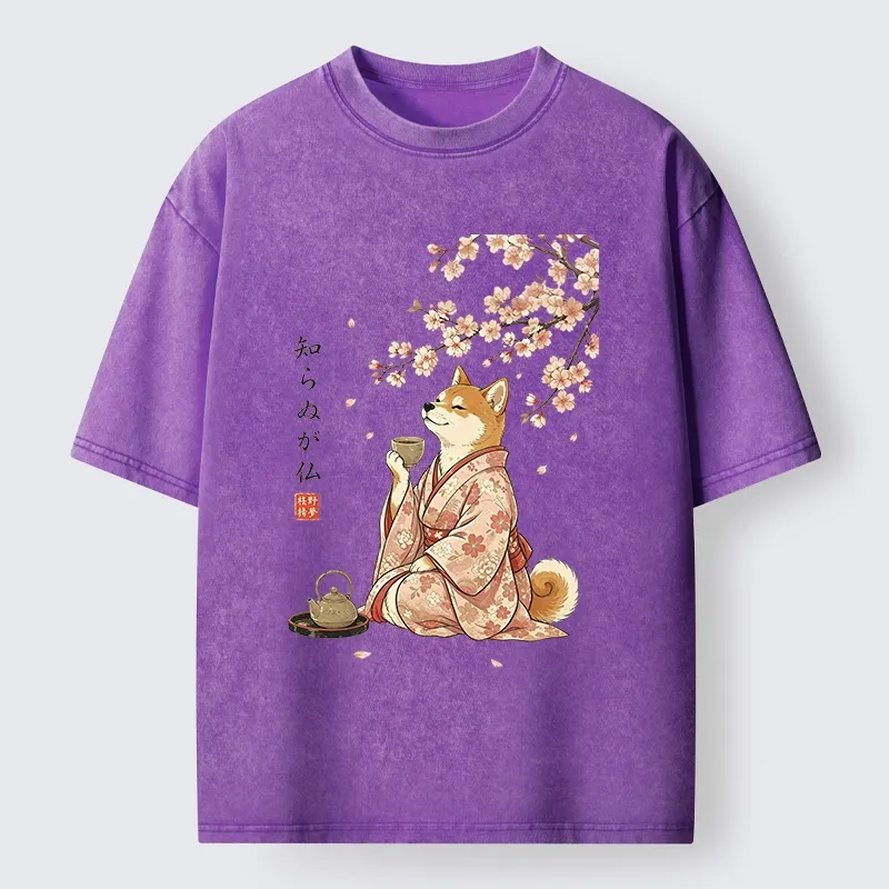 Tokyo-Tiger Japanese Kimono Shiba Tea Time Washed T-Shirt
