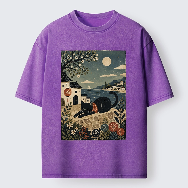 Tokyo-Tiger Sleepy Cat In A Coastal Town Washed T-Shirt