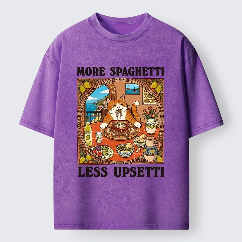 Tokyo-Tiger Cat Eating Spaghetti With Joy Washed T-Shirt