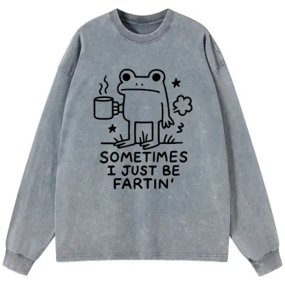 Tokyo-Tiger Sometimes A Frog Just Needs To Fart Washed Long Sleeve T-Shirt