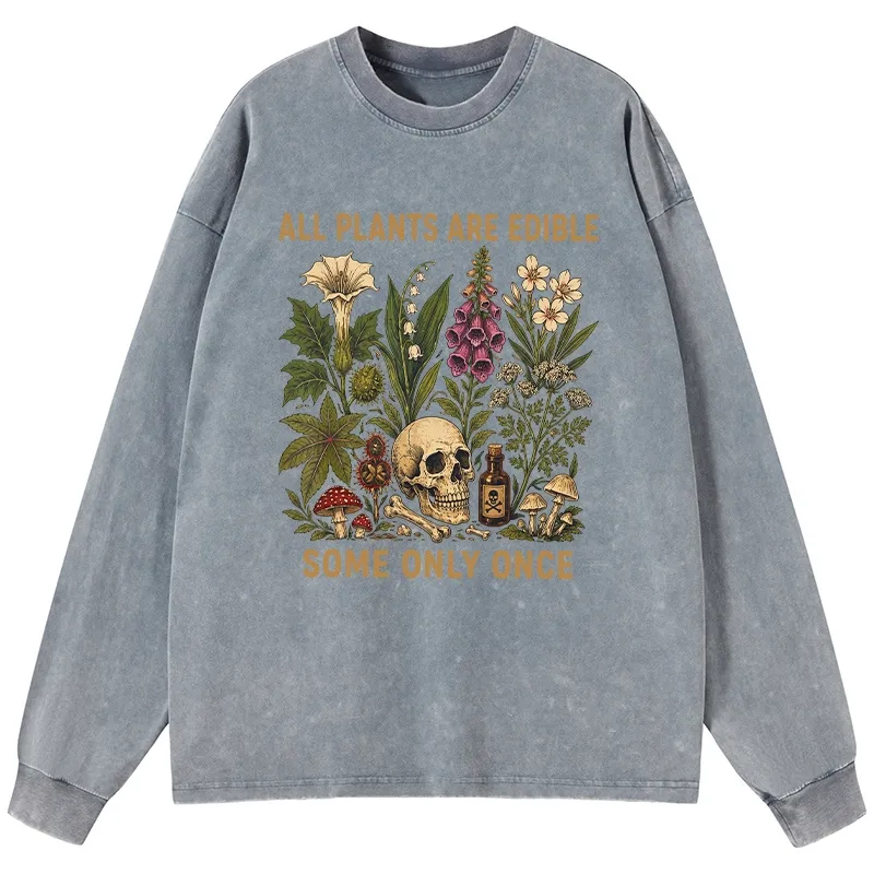 Tokyo-Tiger Edible Plants Some Only Once Joke Washed Long Sleeve T-Shirt Sale