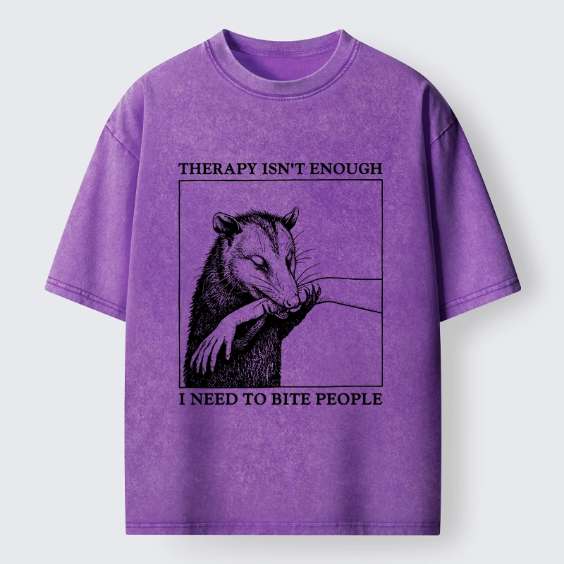 Tokyo-Tiger Funny Opossum Biting People Washed T-Shirt