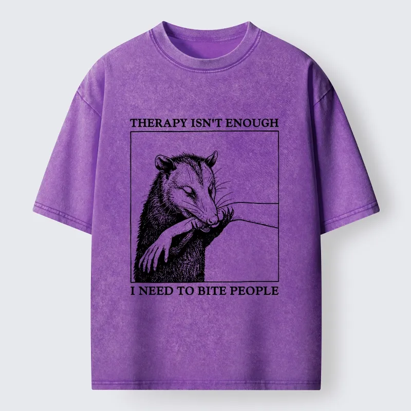Tokyo-Tiger Funny Opossum Biting People Washed T-Shirt