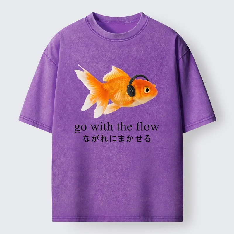 Tokyo-Tiger Goldfish Listening To Music Washed T-Shirt