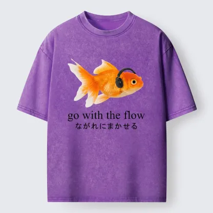 Tokyo-Tiger Goldfish Listening To Music Washed T-Shirt