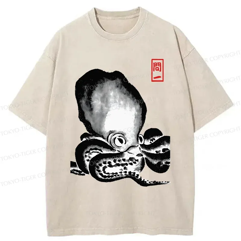 Tokyo-Tiger Retro Octopus Washed T-Shirt
