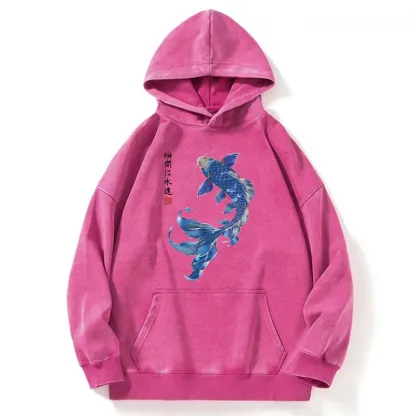 Tokyo-Tiger Lucky Blue Koi Fish Art Washed Hoodie