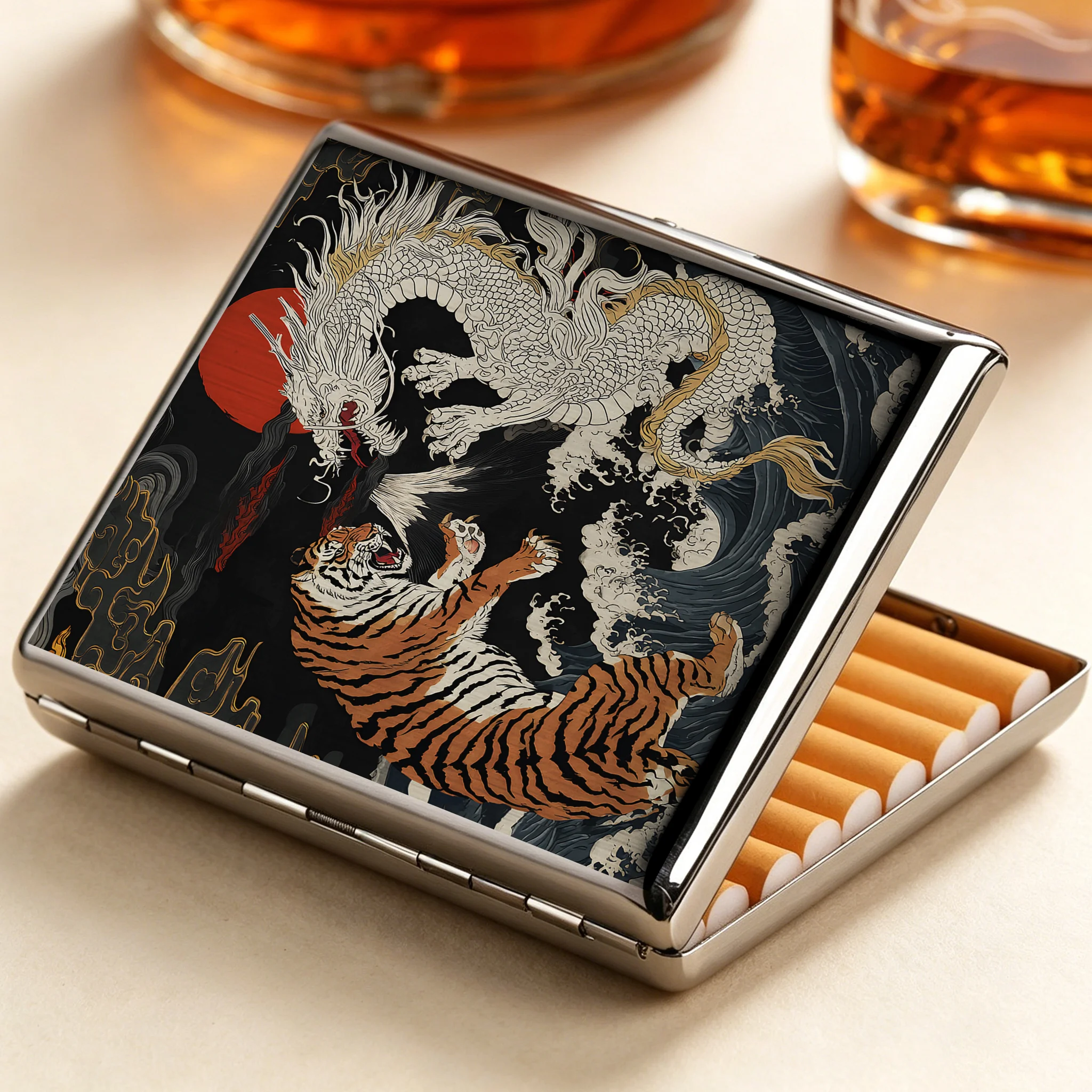 Tokyo-Tiger Fight Between Dragon And Tiger Cigarette Case