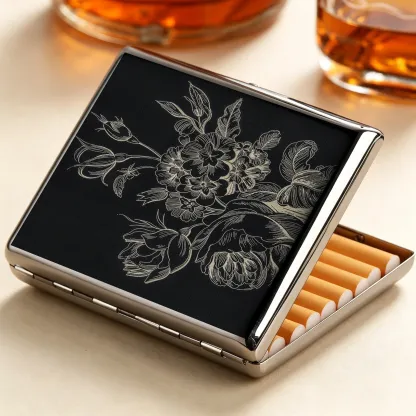 Tokyo-Tiger Monochrome Floral Elegance Cigarette Case