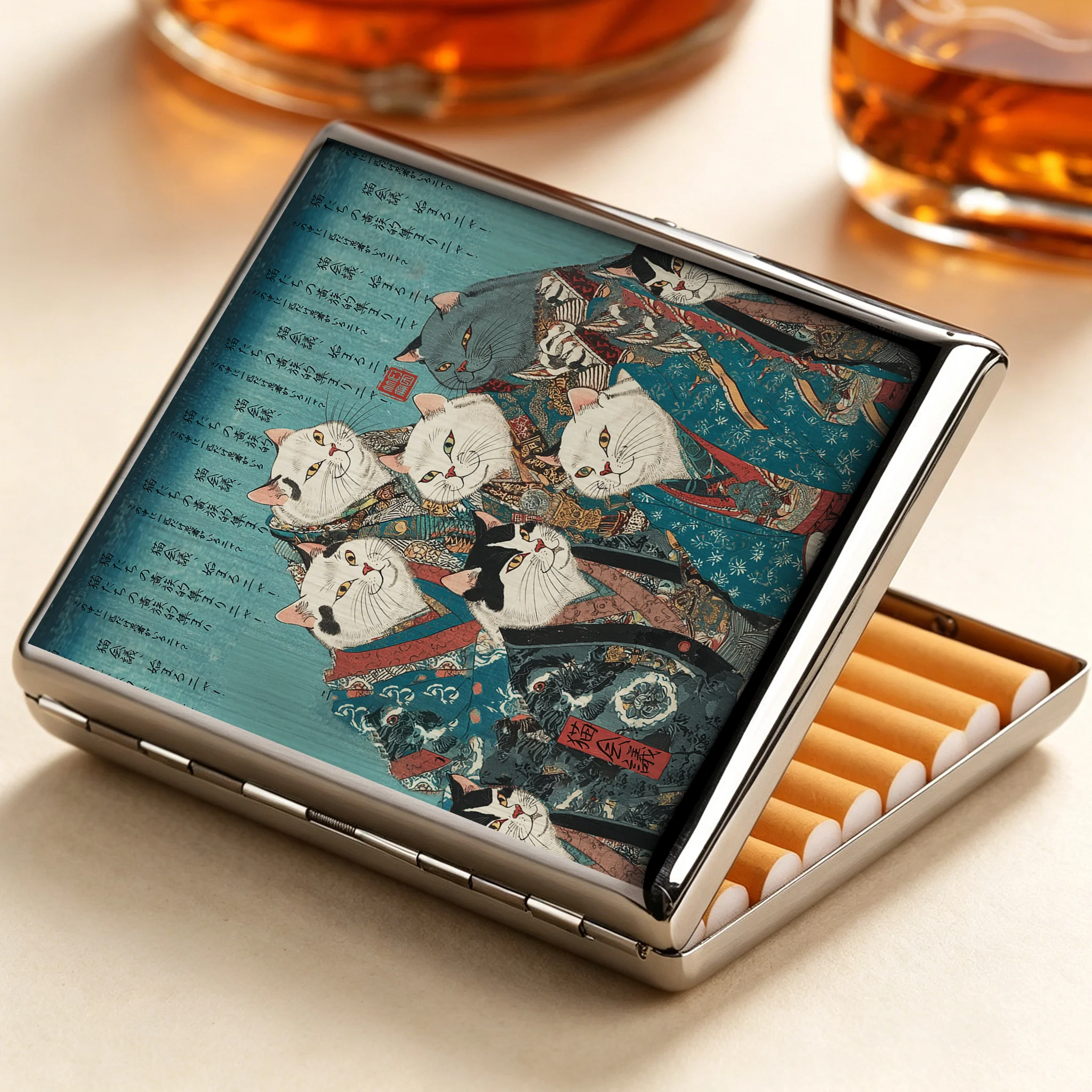Tokyo-Tiger Formal Gathering of Ukiyo-e Cat Nobles Cigarette Case