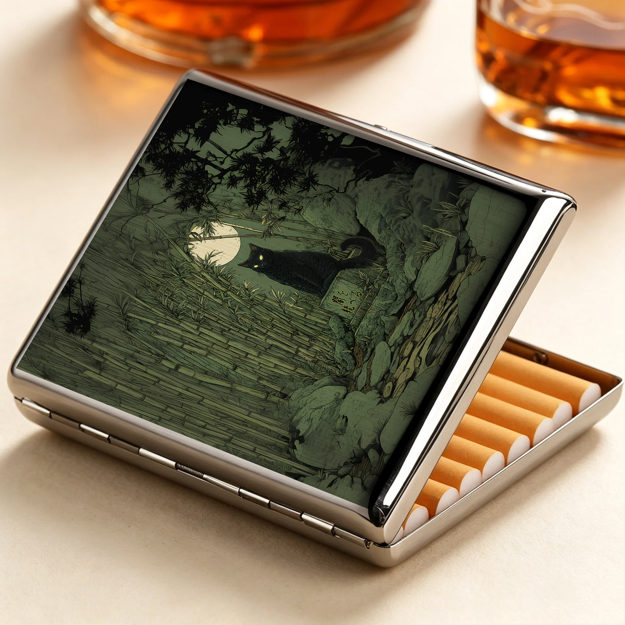 Tokyo-Tiger Cat Under The Moon Cigarette Case