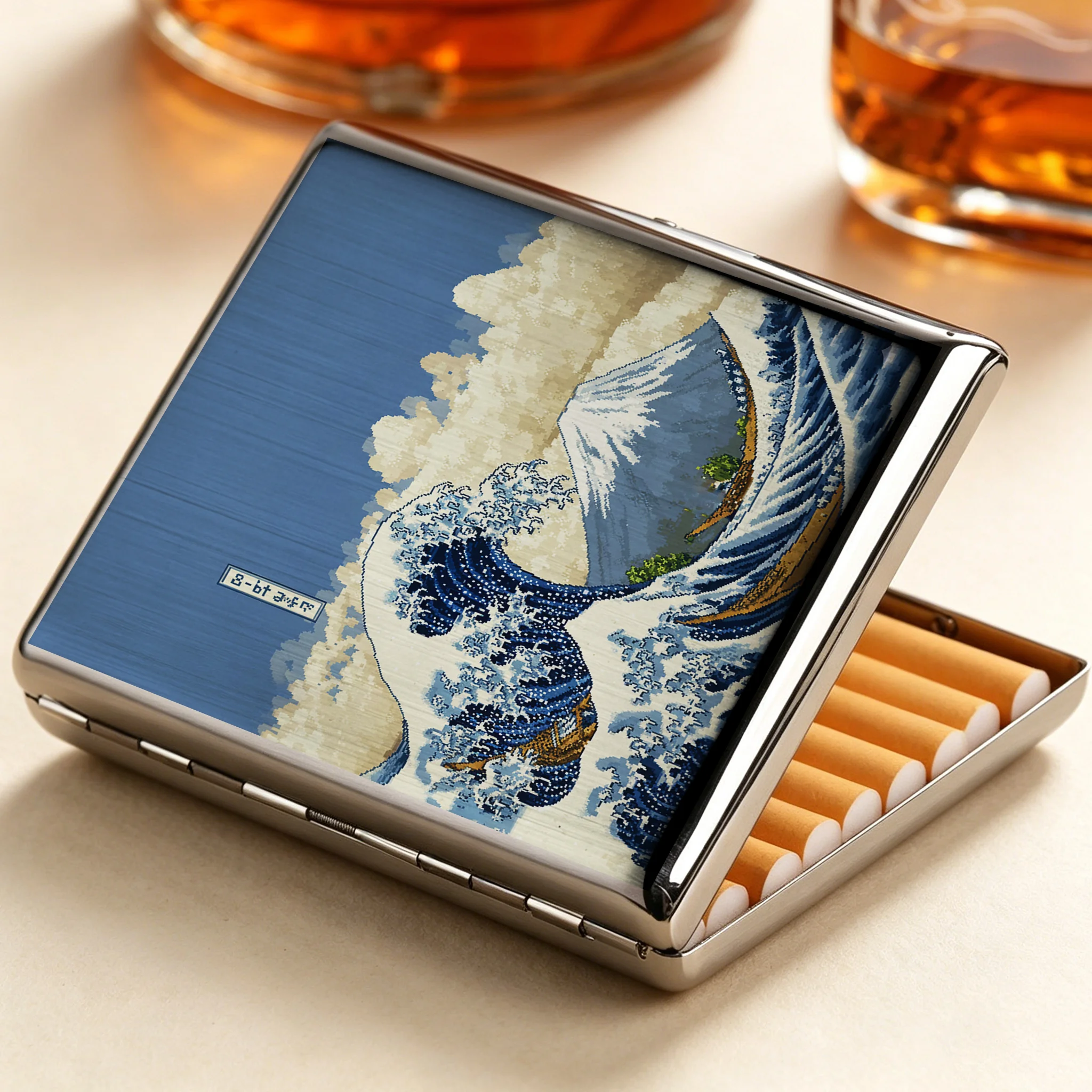 Tokyo-Tiger Cartoon Ukiyo-e Waves Cigarette Case