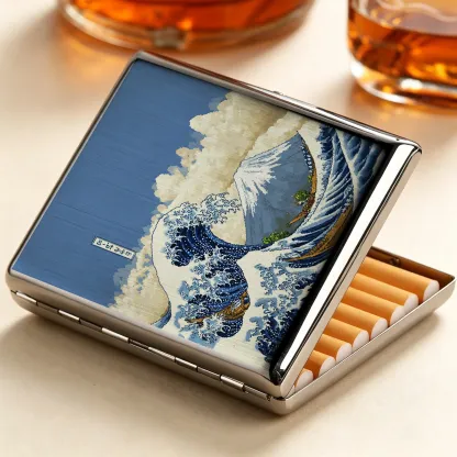 Tokyo-Tiger Cartoon Ukiyo-e Waves Cigarette Case