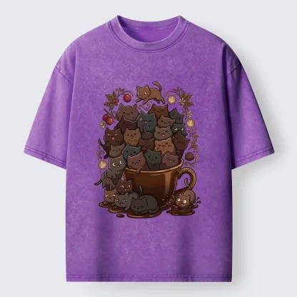 Tokyo-Tiger Many Cute Cats Swim In Coffee Washed T-Shirt