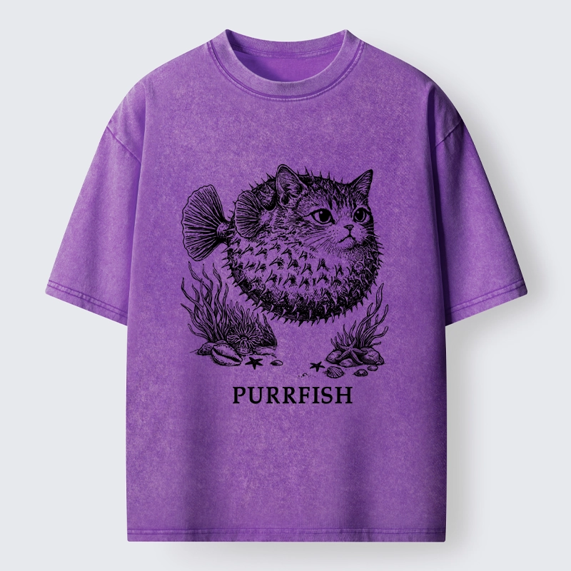 Tokyo-Tiger Spiky Puffer With Cute Cat Head Washed T-Shirt
