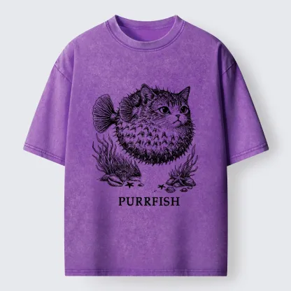 Tokyo-Tiger Spiky Puffer With Cute Cat Head Washed T-Shirt