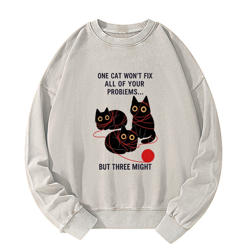Tokyo-Tiger Three Cats Fix All Problems Washed Sweatshirt