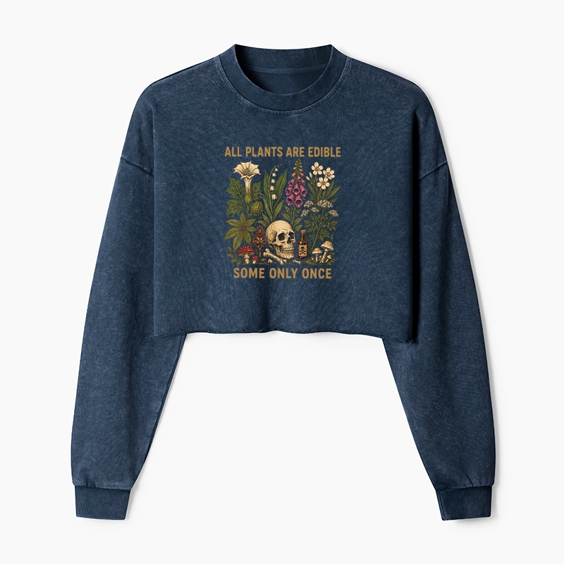 Tokyo-Tiger Edible Plants Some Only Once Joke Washed Crop Sweatshirt Sale