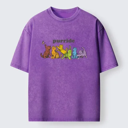Tokyo-Tiger Rainbow Kittens Reach For Flying Butterfly Washed T-Shirt