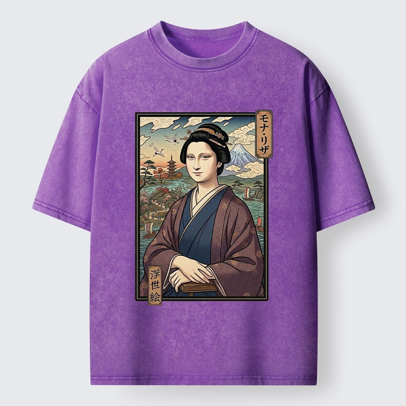 Tokyo-Tiger Ukiyo e Mona Lisa In Kimono Washed T-Shirt