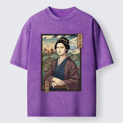 Tokyo-Tiger Ukiyo e Mona Lisa In Kimono Washed T-Shirt