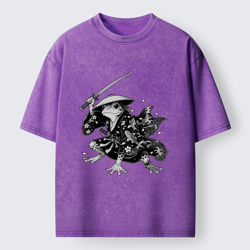 Tokyo-Tiger Samurai Frog With A Sword Washed T-Shirt