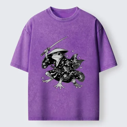 Tokyo-Tiger Samurai Frog With A Sword Washed T-Shirt