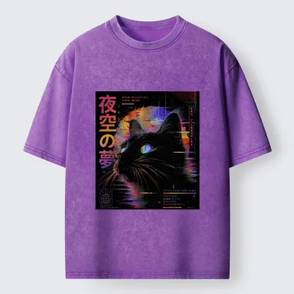 Tokyo-Tiger Night Sky Dreams Cat Washed T-Shirt