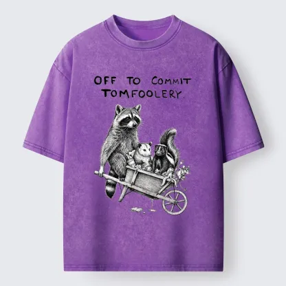 Tokyo-Tiger Raccoon Crew On A Mission Washed T-Shirt