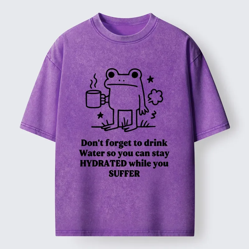 Tokyo-Tiger Frog Says Drink Water Washed T-Shirt