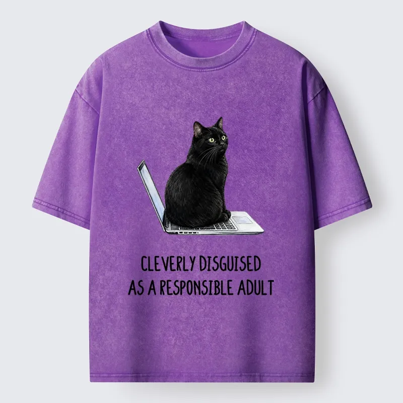 Tokyo-Tiger Cat Pretending To Be Adult Washed T-Shirt