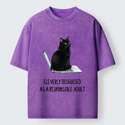 Tokyo-Tiger Cat Pretending To Be Adult Washed T-Shirt