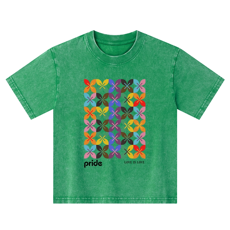 Tokyo-Tiger Pride Geometric Flower Pattern Kids Washed T-Shirt