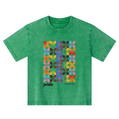 Tokyo-Tiger Pride Geometric Flower Pattern Kids Washed T-Shirt