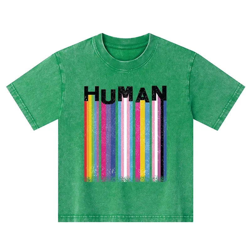 Tokyo-Tiger Rainbow Stripes Human Pride Kids Washed T-Shirt