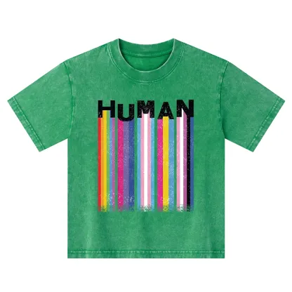 Tokyo-Tiger Rainbow Stripes Human Pride Kids Washed T-Shirt