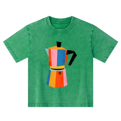 Tokyo-Tiger Bright Hues Make Classic Coffee Pot Kids Washed T-Shirt