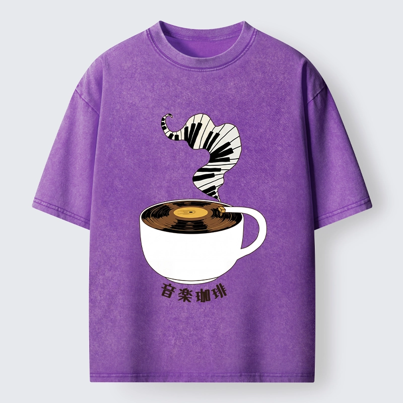 Tokyo-Tiger Piano Smoke Rises From Coffee Mug Washed T-Shirt